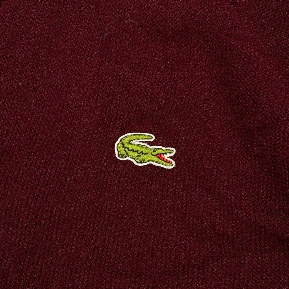 Vintage 1980s IZOD Lacoste Cardigan Sweater Burgundy 100% Orlon Acrylic USA Made